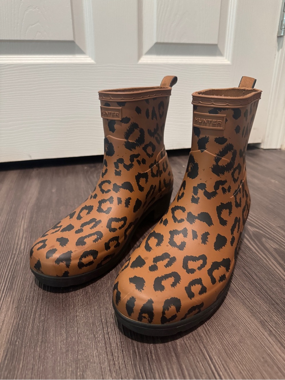 Hunter Leopard-Pattern Ankle Rain Boots - Brown & Black